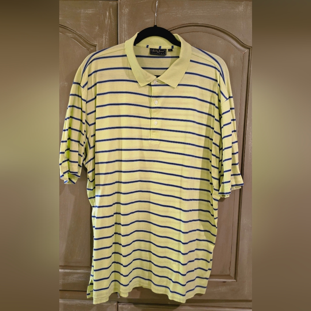 Mens Bobby Jones Players XL Yellow and Blue Polo Shirt Classic Stripes